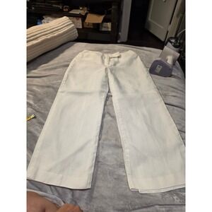 Talbots Irish Linen White Wide Leg Trousers Size 10 High Waist Pants